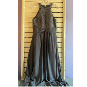 Bill Levkoff Woman’s gown size 10 gray halter embroidered lace long gown gala